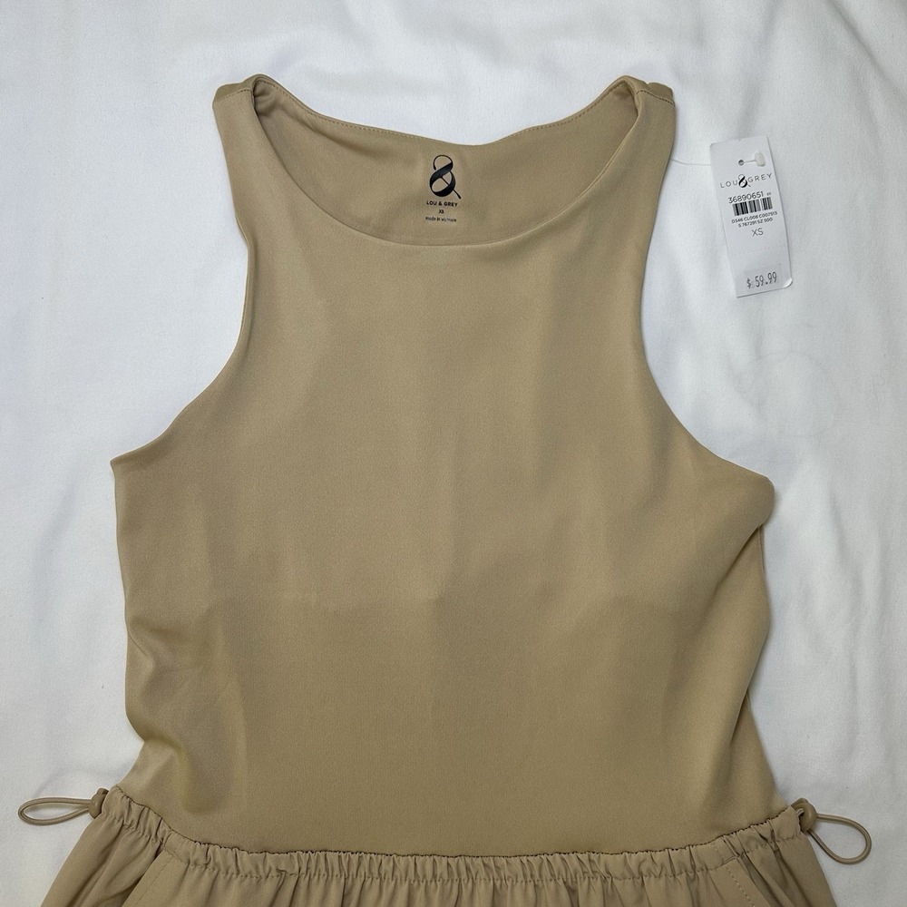Lou & Grey Tan Side Bungee Pocket Built in Bra Tank Midi Dress Women's XS‎ NWT